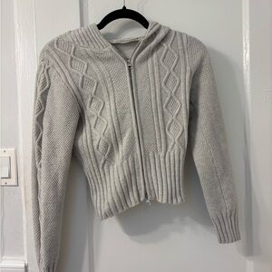 wild fable Light Gray Cable-Knit Zip Hooded Sweater